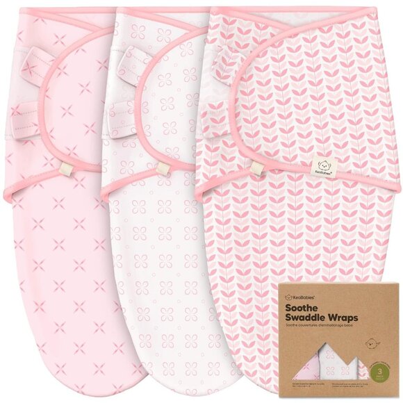 3 KeaBabies Swaddle Soothe Wraps Sleep Sacks Babies 0-3 Months Pink & White - Picture 1 of 5